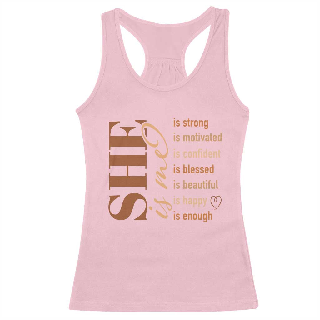 Woman Affirmation Racerback Tank Top She Is Strong Motivated Confident Blessed Beautiful Melanin Color