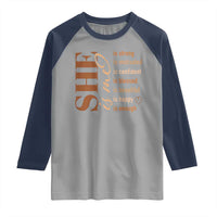 Woman Affirmation Raglan Shirt She Is Strong Motivated Confident Blessed Beautiful Melanin Color