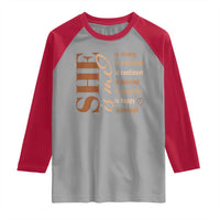 Woman Affirmation Raglan Shirt She Is Strong Motivated Confident Blessed Beautiful Melanin Color