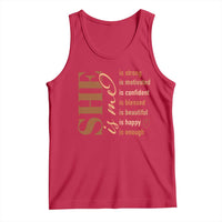 Woman Affirmation Tank Top She Is Strong Motivated Confident Blessed Beautiful Melanin Color