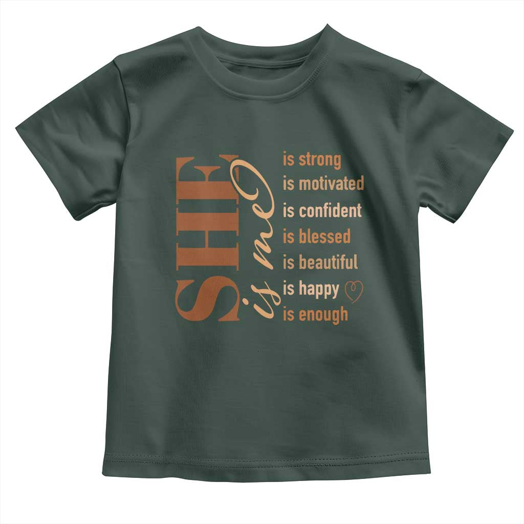 Woman Affirmation Toddler T Shirt She Is Strong Motivated Confident Blessed Beautiful Melanin Color