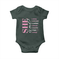 Woman Affirmation Baby Onesie She Is Strong Motivated Confident Blessed Beautiful