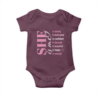 Woman Affirmation Baby Onesie She Is Strong Motivated Confident Blessed Beautiful