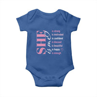 Woman Affirmation Baby Onesie She Is Strong Motivated Confident Blessed Beautiful