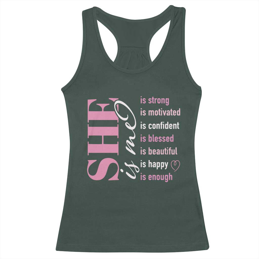 Woman Affirmation Racerback Tank Top She Is Strong Motivated Confident Blessed Beautiful