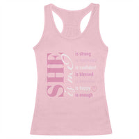 Woman Affirmation Racerback Tank Top She Is Strong Motivated Confident Blessed Beautiful