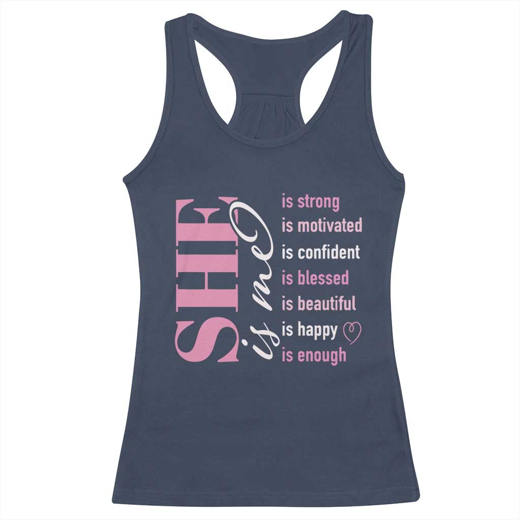 Woman Affirmation Racerback Tank Top She Is Strong Motivated Confident Blessed Beautiful