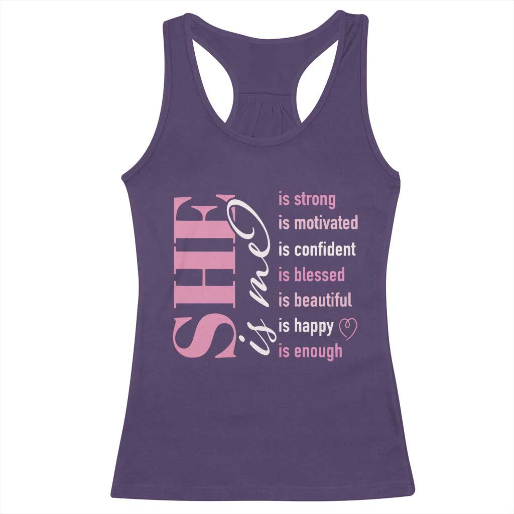 Woman Affirmation Racerback Tank Top She Is Strong Motivated Confident Blessed Beautiful