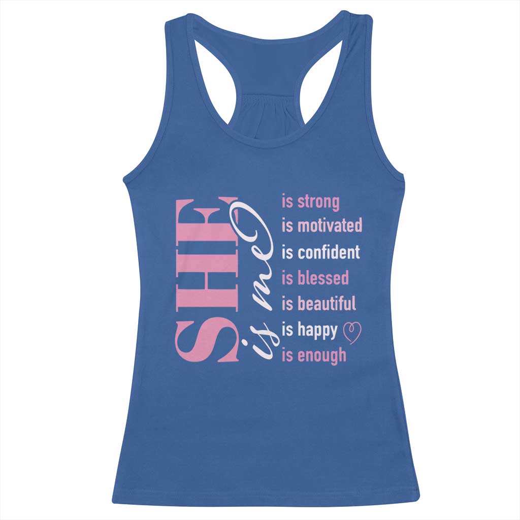 Woman Affirmation Racerback Tank Top She Is Strong Motivated Confident Blessed Beautiful