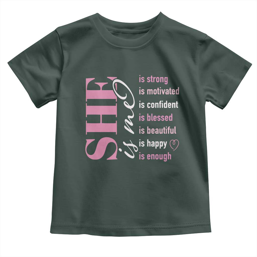Woman Affirmation Toddler T Shirt She Is Strong Motivated Confident Blessed Beautiful