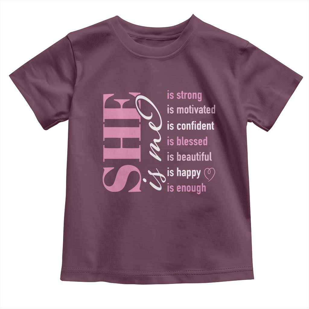Woman Affirmation Toddler T Shirt She Is Strong Motivated Confident Blessed Beautiful