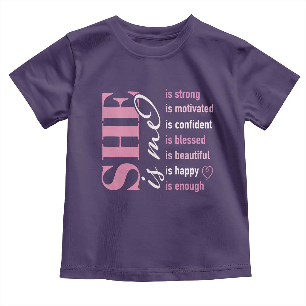 Woman Affirmation Toddler T Shirt She Is Strong Motivated Confident Blessed Beautiful