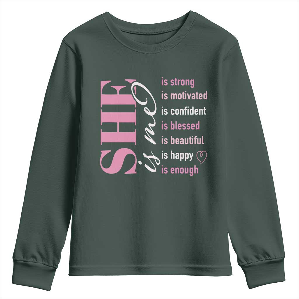 Woman Affirmation Youth Sweatshirt She Is Strong Motivated Confident Blessed Beautiful