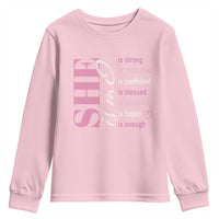 Woman Affirmation Youth Sweatshirt She Is Strong Motivated Confident Blessed Beautiful