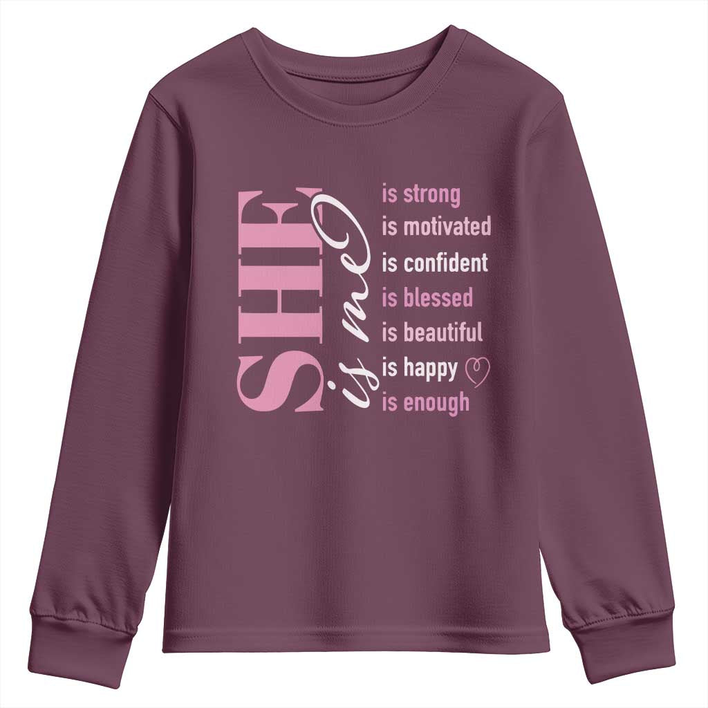 Woman Affirmation Youth Sweatshirt She Is Strong Motivated Confident Blessed Beautiful