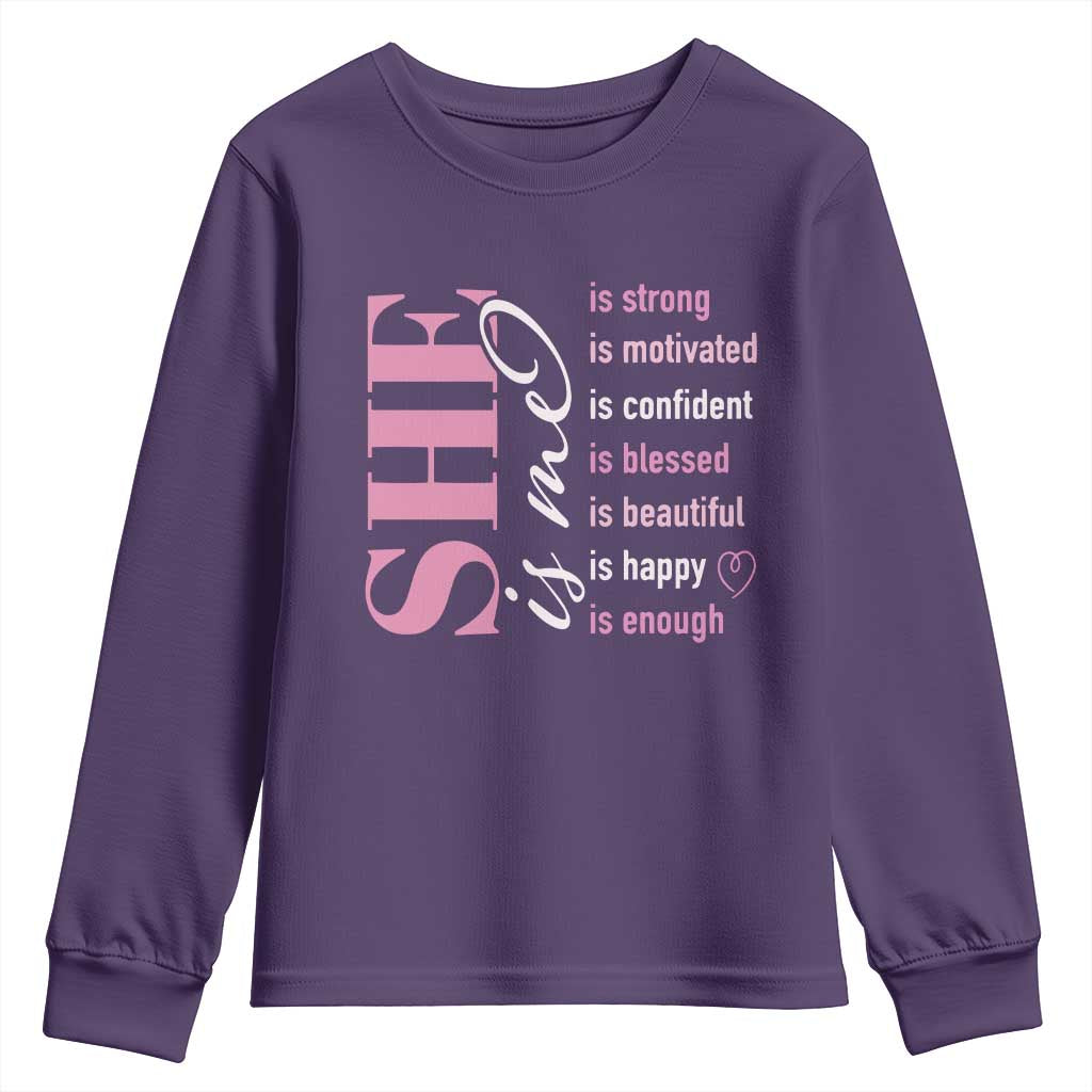 Woman Affirmation Youth Sweatshirt She Is Strong Motivated Confident Blessed Beautiful