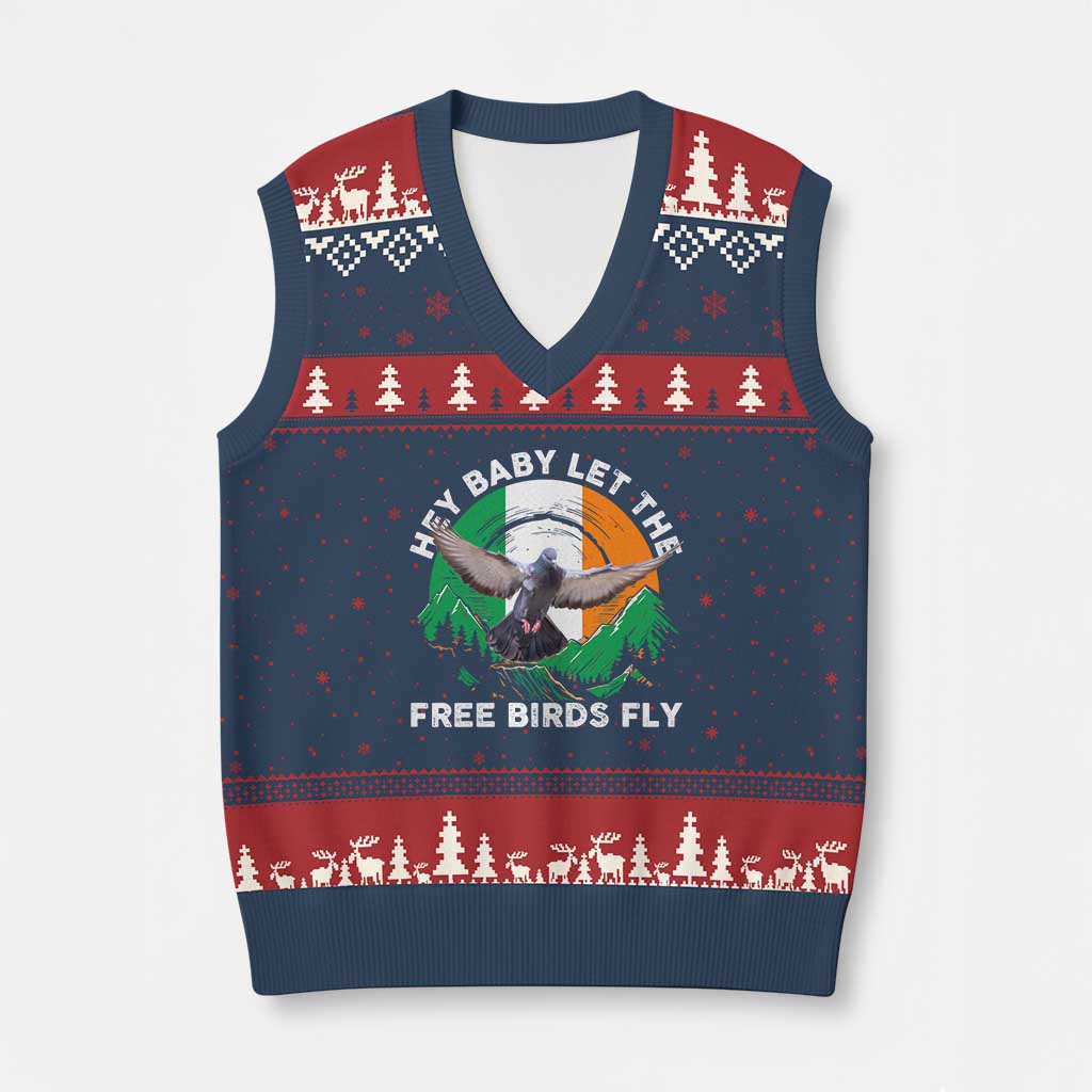 Irish Pride V-Neck Knit Sweater Vest Hey Baby Let The Free Birds Fly Ireland Flag - Wonder Print Shop