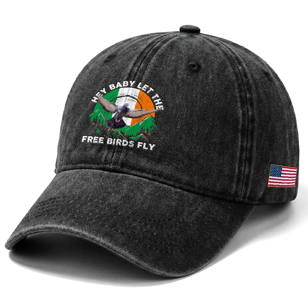 Irish Pride Washed Cotton Baseball Cap Hey Baby Let The Free Birds Fly Ireland Flag