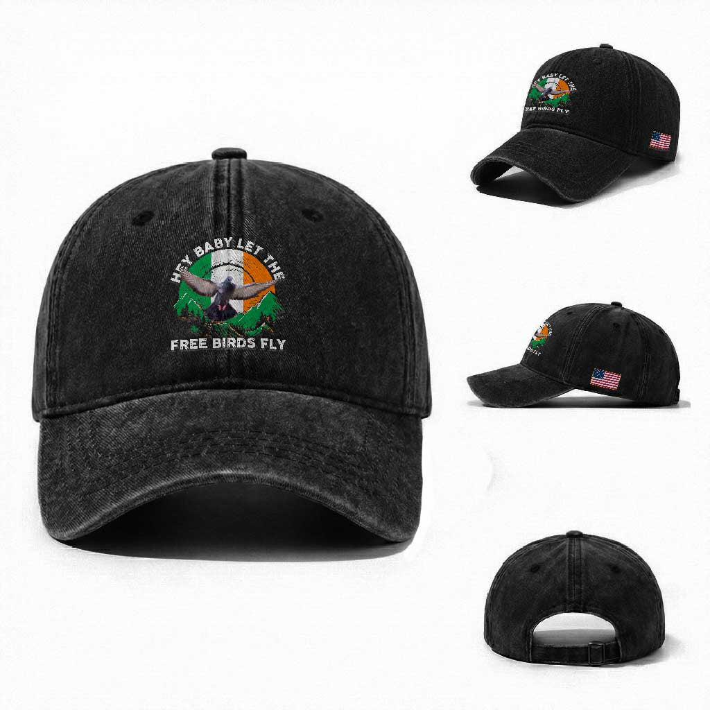 Irish Pride Washed Cotton Baseball Cap Hey Baby Let The Free Birds Fly Ireland Flag