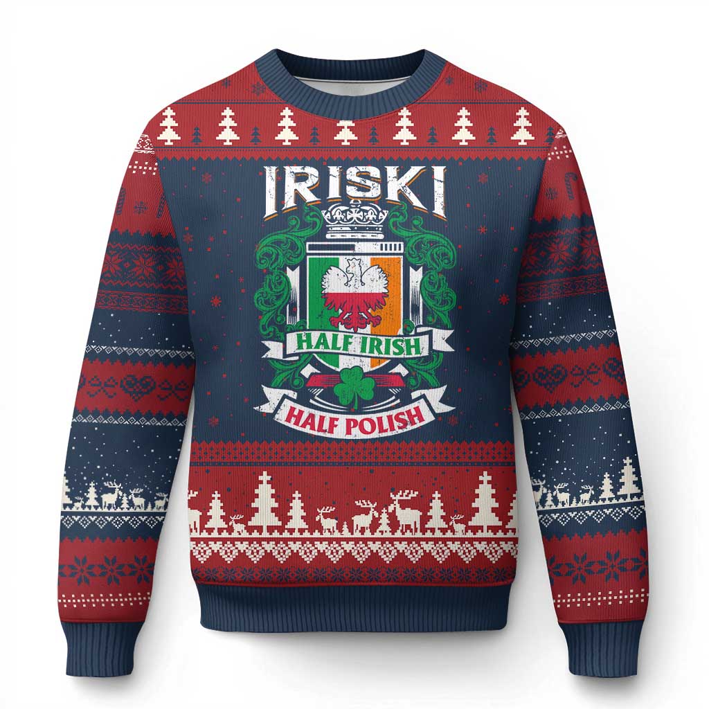 Iriski Half Irish Half Polish Ugly Christmas Sweater Polish St Patricks Day Eagle - Wonder Print Shop