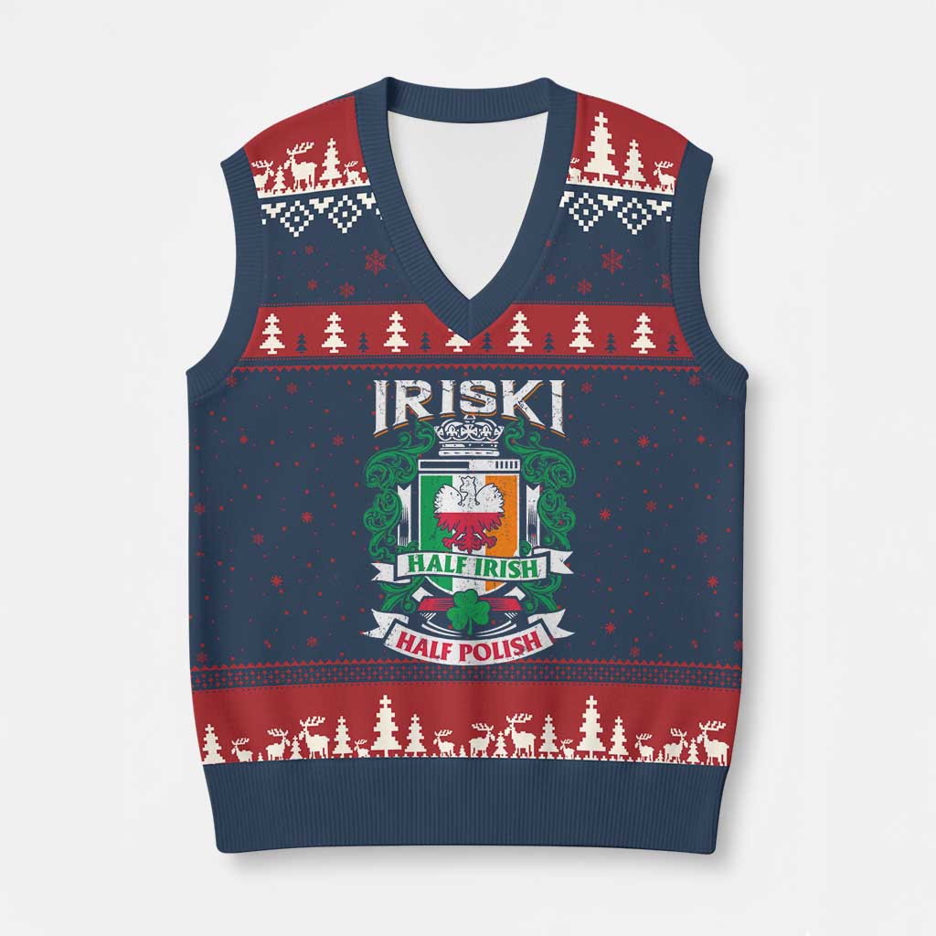 Iriski Half Irish Half Polish V-Neck Knit Sweater Vest Polish St Patricks Day Eagle - Wonder Print Shop