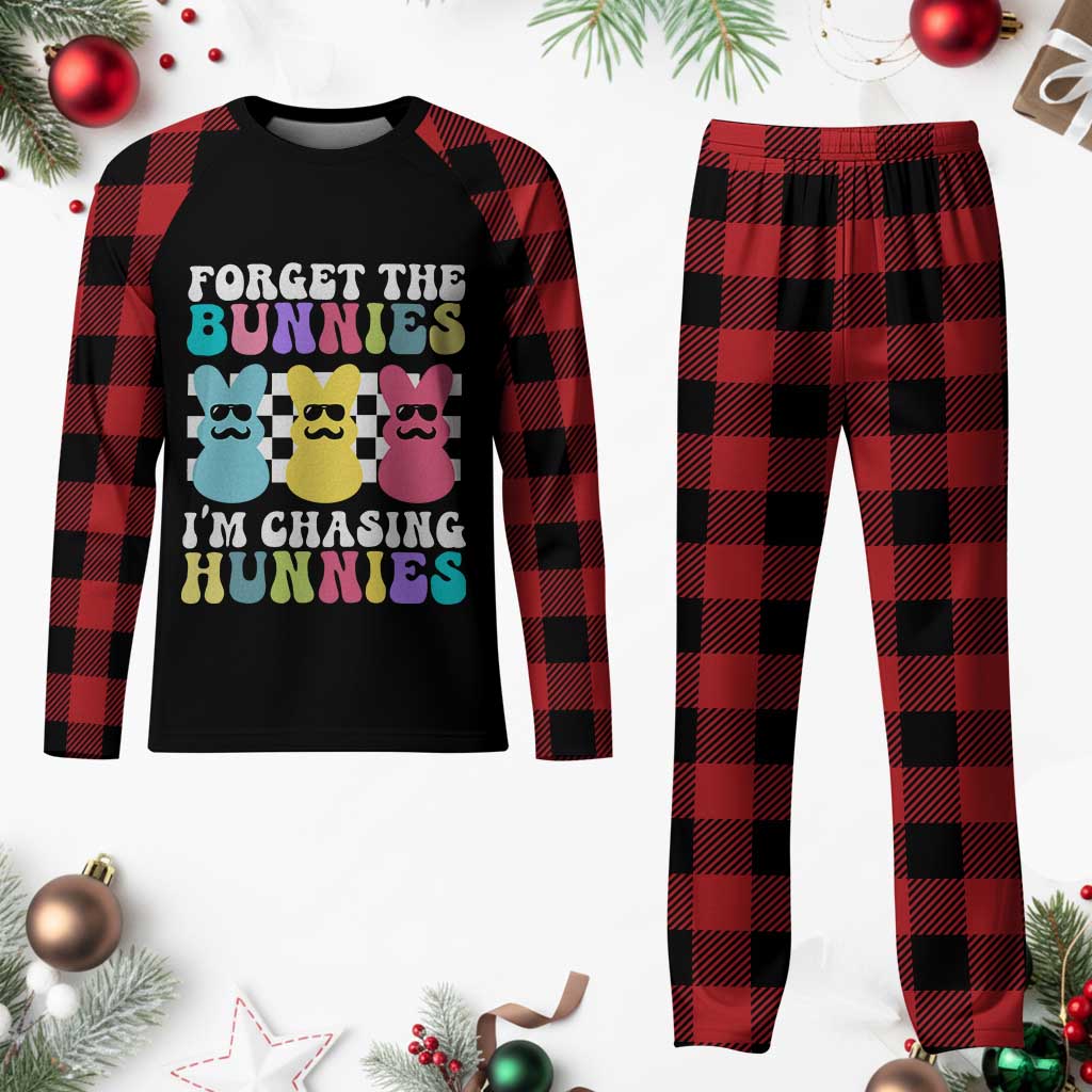 Funny Easter Forget The Bunnies I Am Chasing Hunnies Plaid Pajama Set