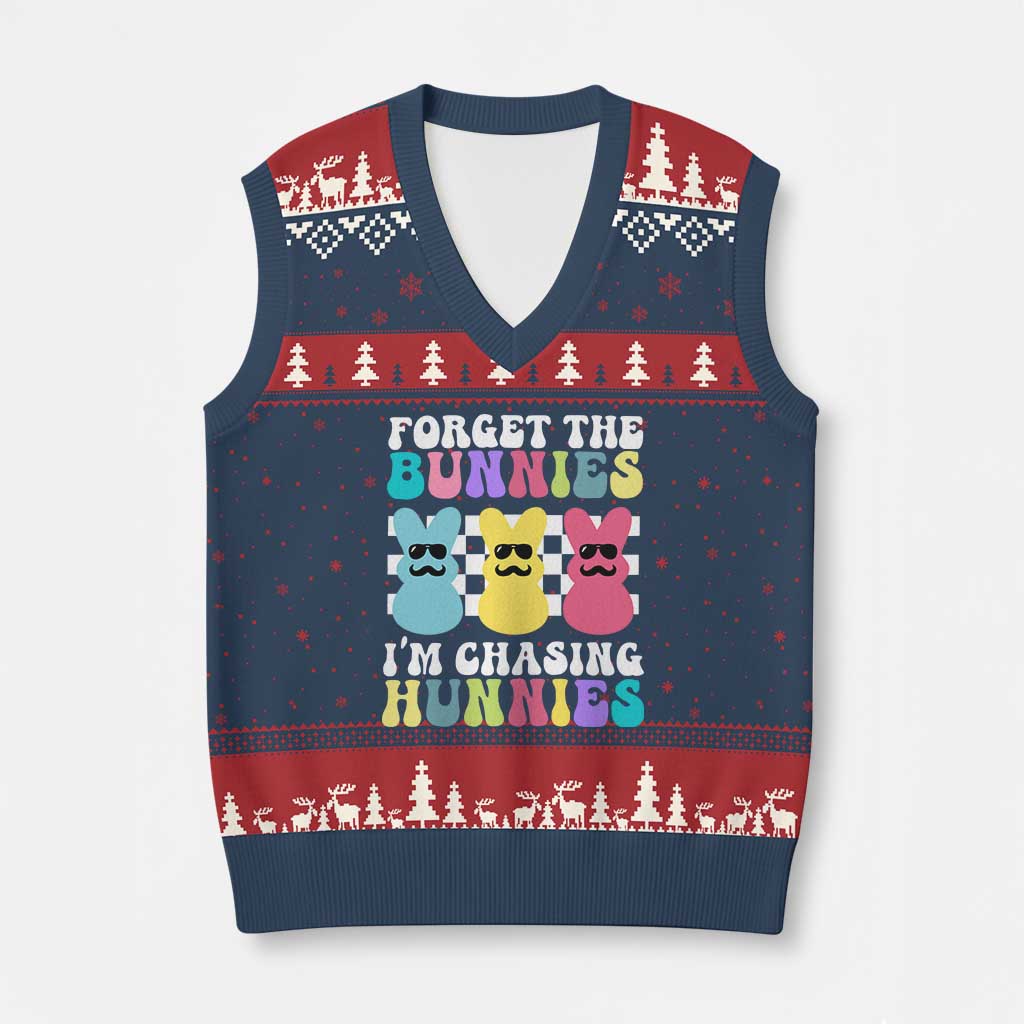 Funny Easter Forget The Bunnies I Am Chasing Hunnies V-Neck Knit Sweater Vest