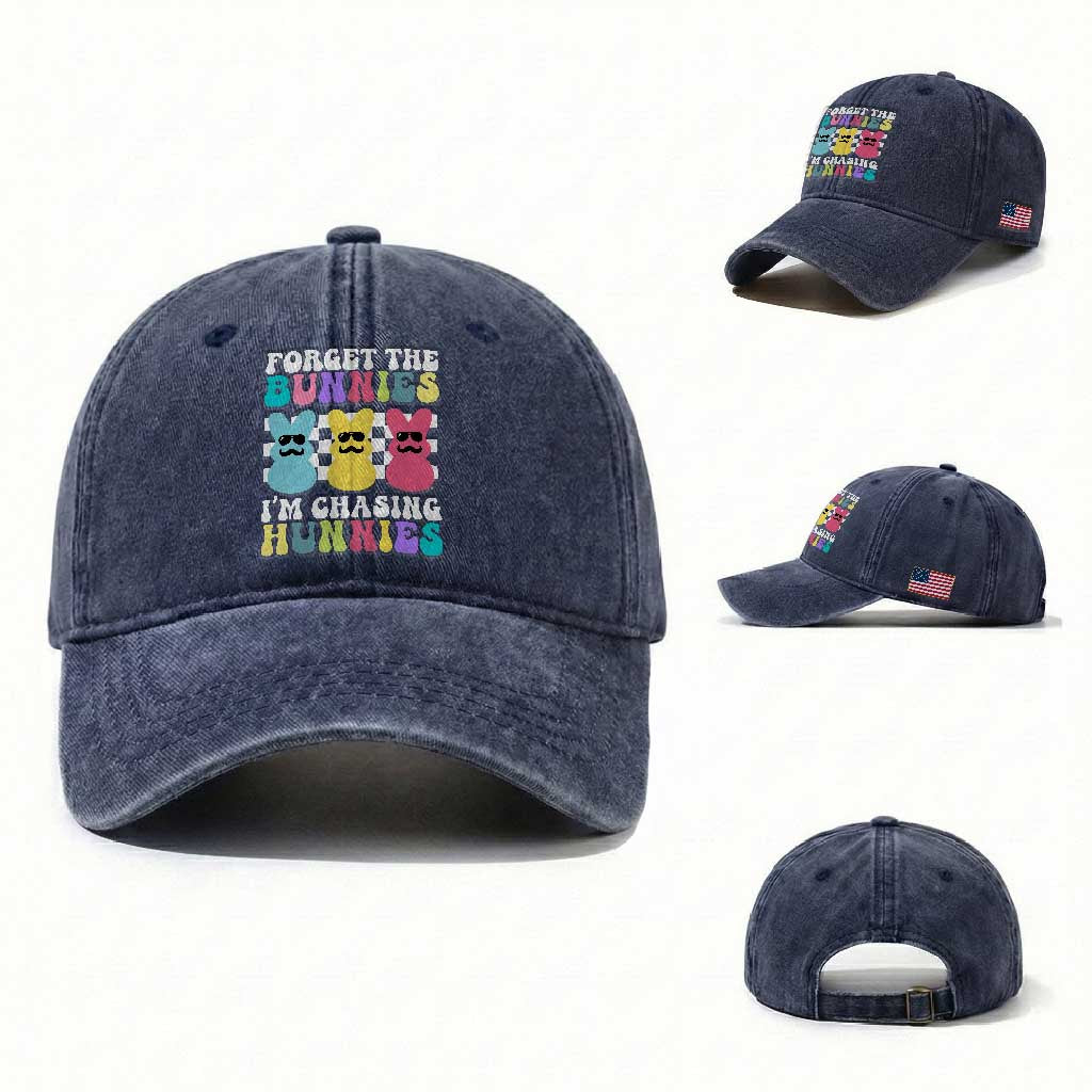 Funny Easter Forget The Bunnies I Am Chasing Hunnies Washed Cotton Baseball Cap
