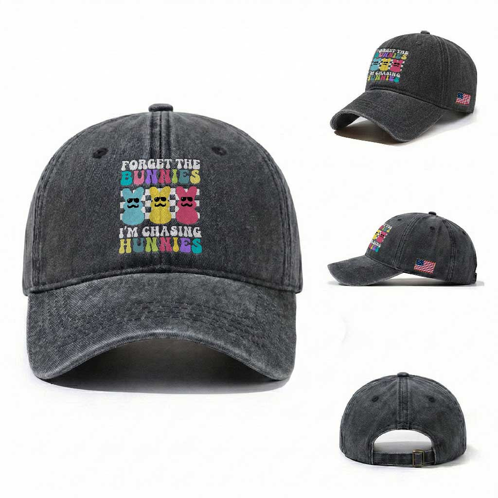 Funny Easter Forget The Bunnies I Am Chasing Hunnies Washed Cotton Baseball Cap
