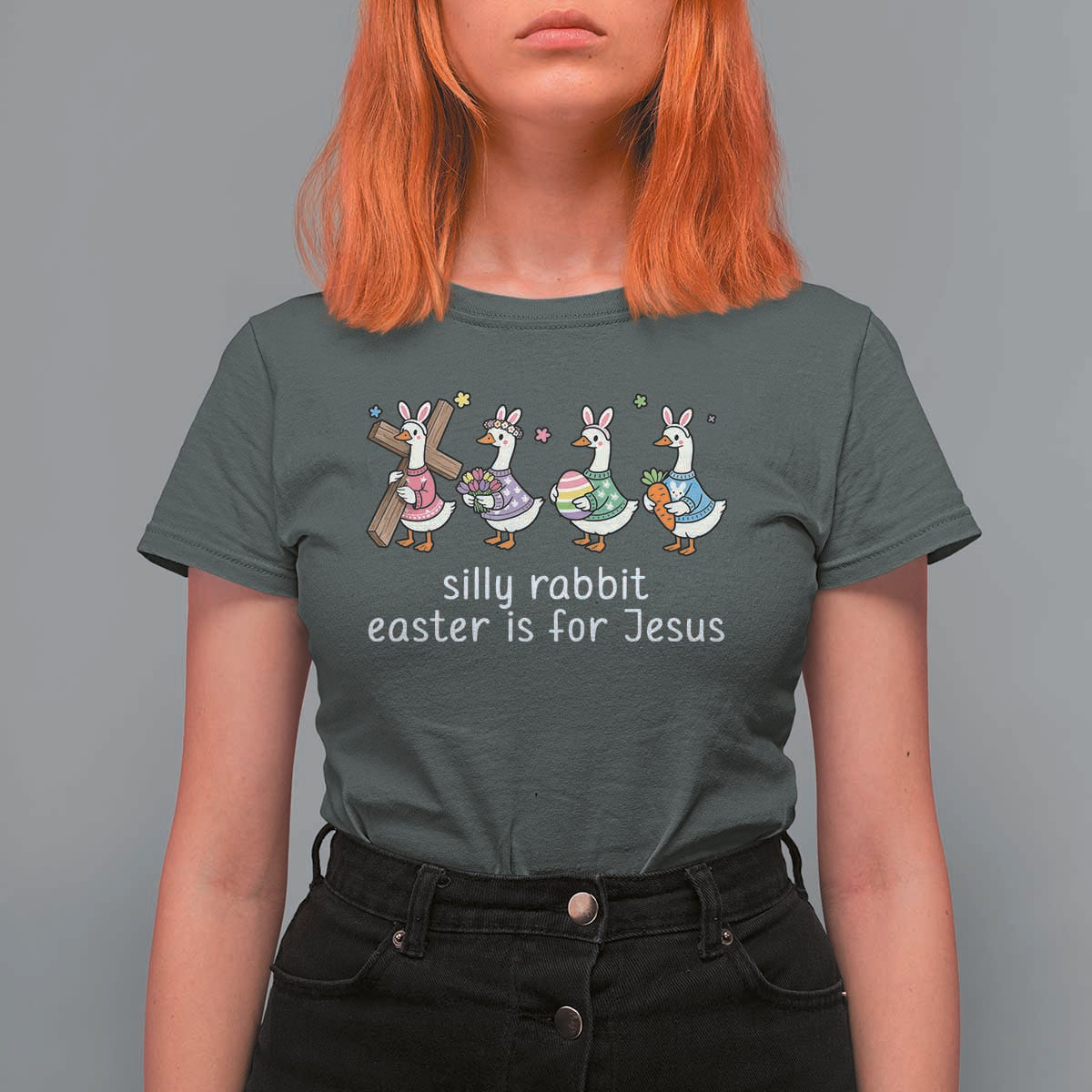 Funny Easter Day Silly Goose T Shirt For Women Silly Rabbit Easter Is For Jesus