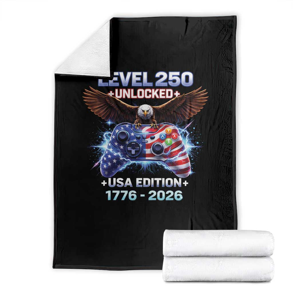 USA 250th Anniversary Gamer Throw Blanket Level 250 USA Edition 1776 2026 Bald Eagle