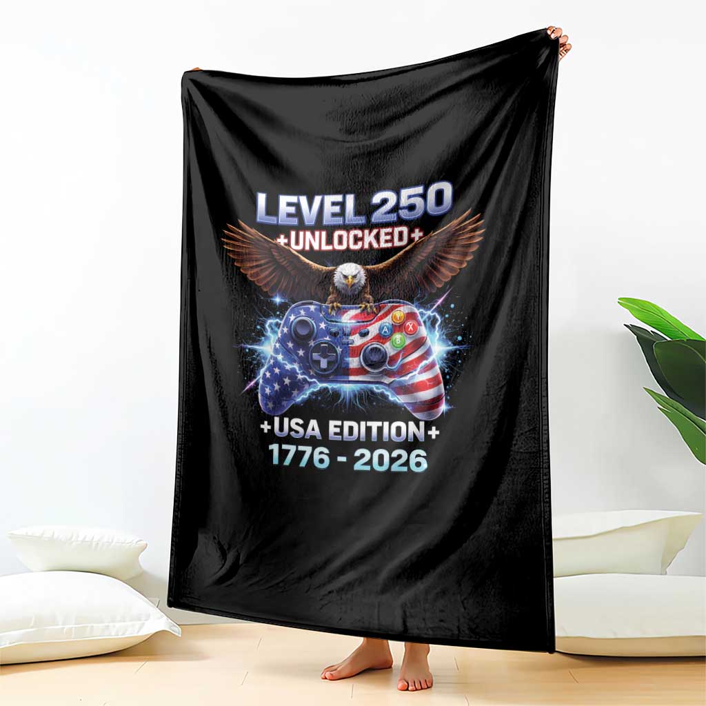 USA 250th Anniversary Gamer Throw Blanket Level 250 USA Edition 1776 2026 Bald Eagle