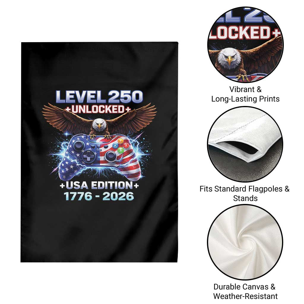 USA 250th Anniversary Gamer Garden Flag Level 250 USA Edition 1776 2026 Bald Eagle