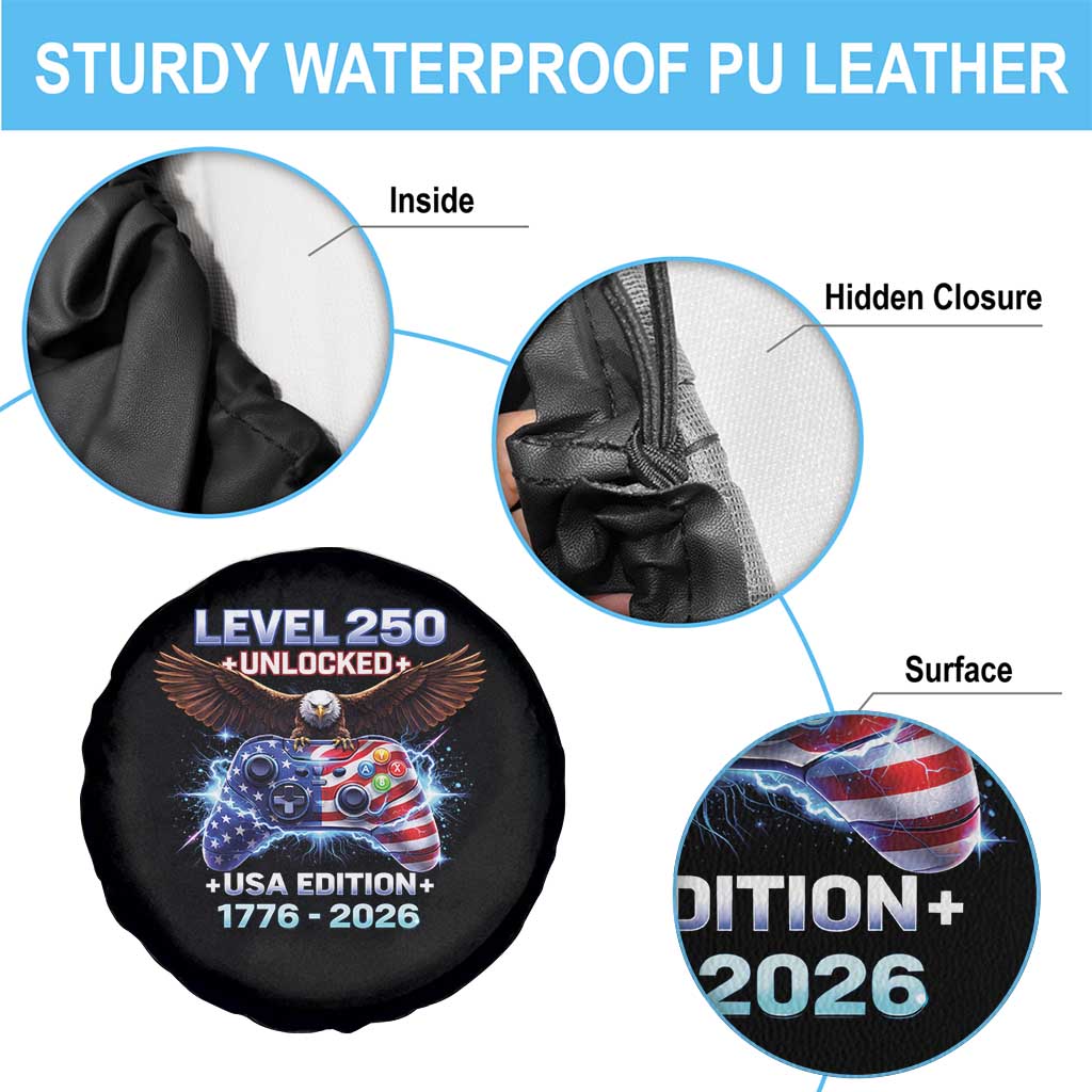 USA 250th Anniversary Gamer Spare Tire Cover Level 250 USA Edition 1776 2026 Bald Eagle
