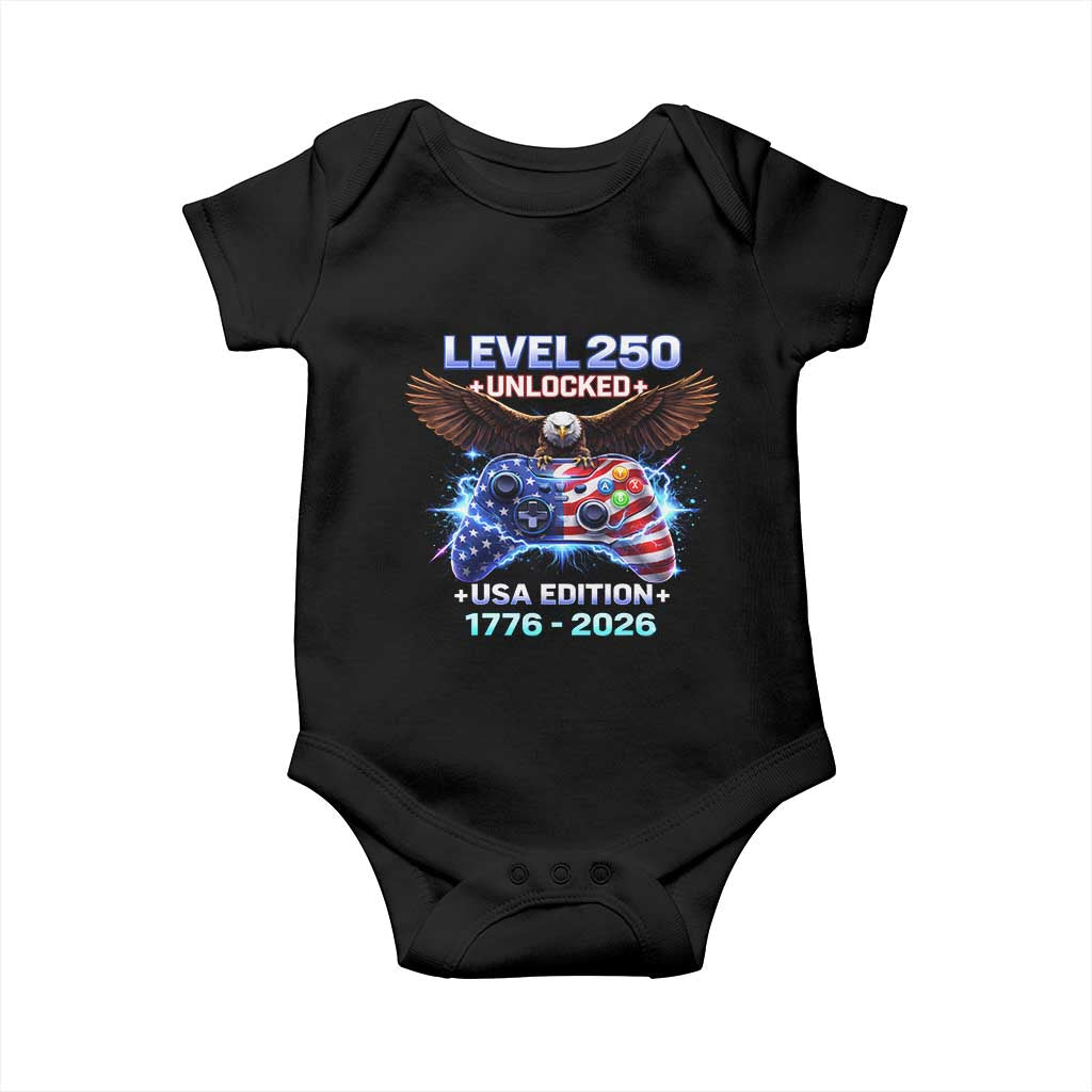 USA 250th Anniversary Gamer Baby Onesie Level 250 USA Edition 1776 2026 Bald Eagle