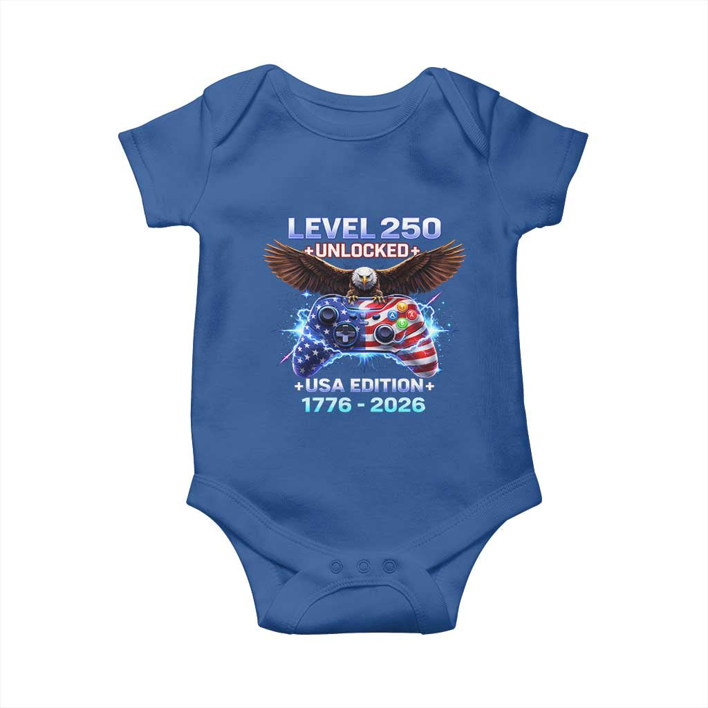 USA 250th Anniversary Gamer Baby Onesie Level 250 USA Edition 1776 2026 Bald Eagle