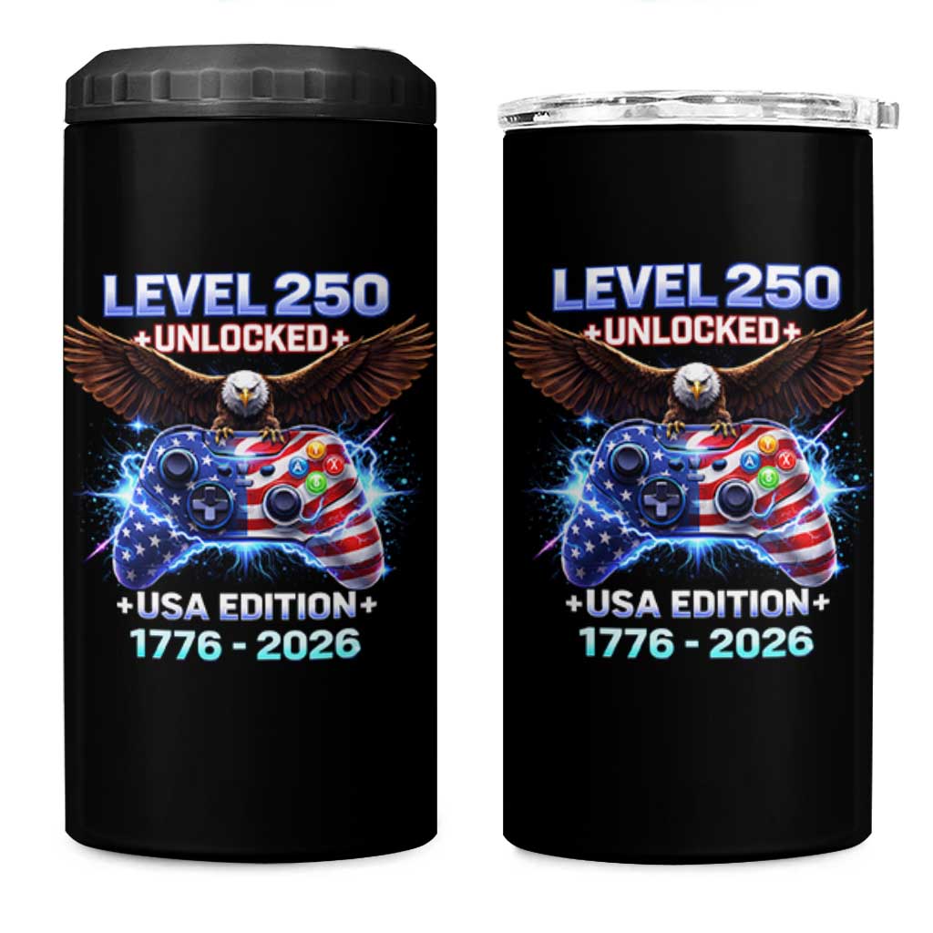 USA 250th Anniversary Gamer 4 in 1 Can Cooler Tumbler Level 250 USA Edition 1776 2026 Bald Eagle