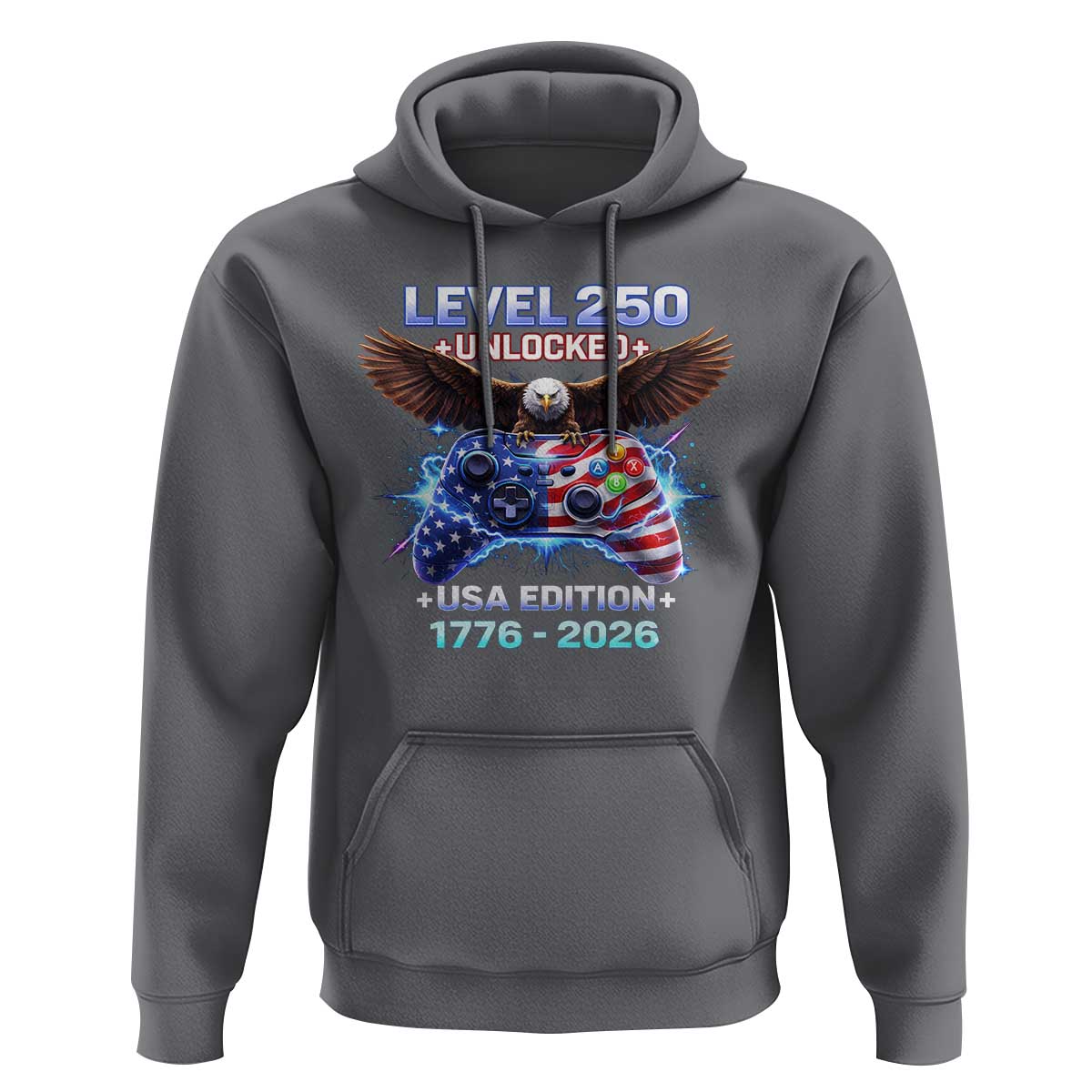 USA 250th Anniversary Gamer Hoodie Level 250 USA Edition 1776 2026 Bald Eagle