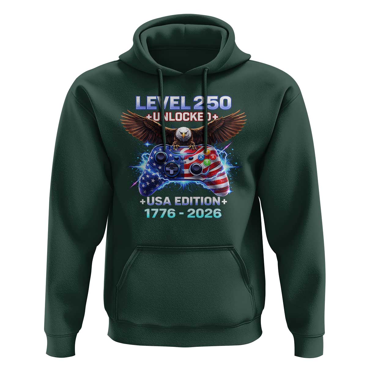 USA 250th Anniversary Gamer Hoodie Level 250 USA Edition 1776 2026 Bald Eagle