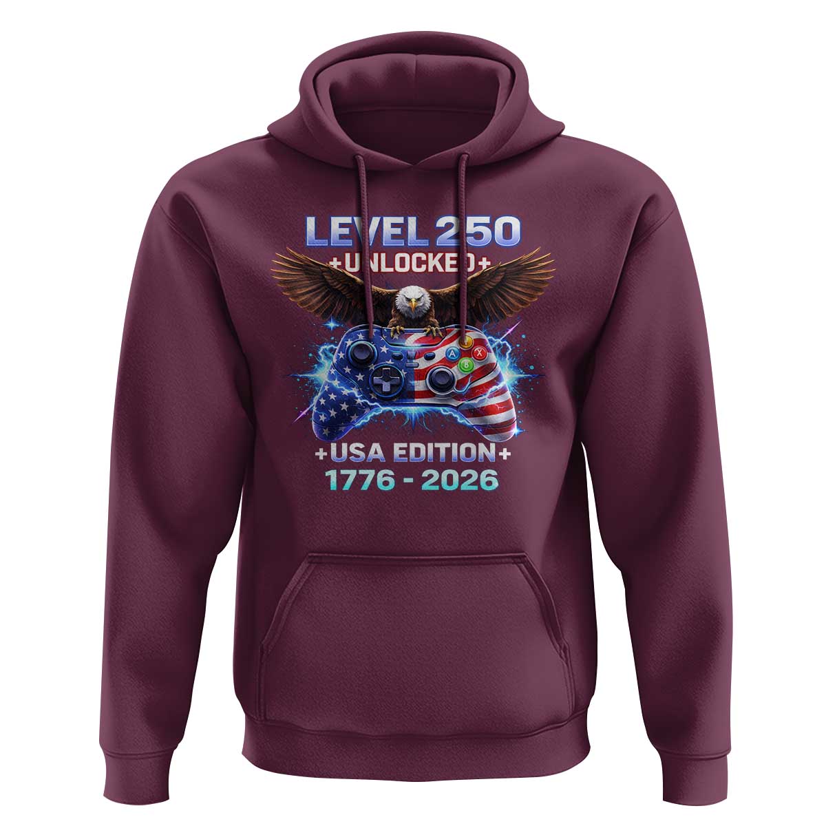 USA 250th Anniversary Gamer Hoodie Level 250 USA Edition 1776 2026 Bald Eagle