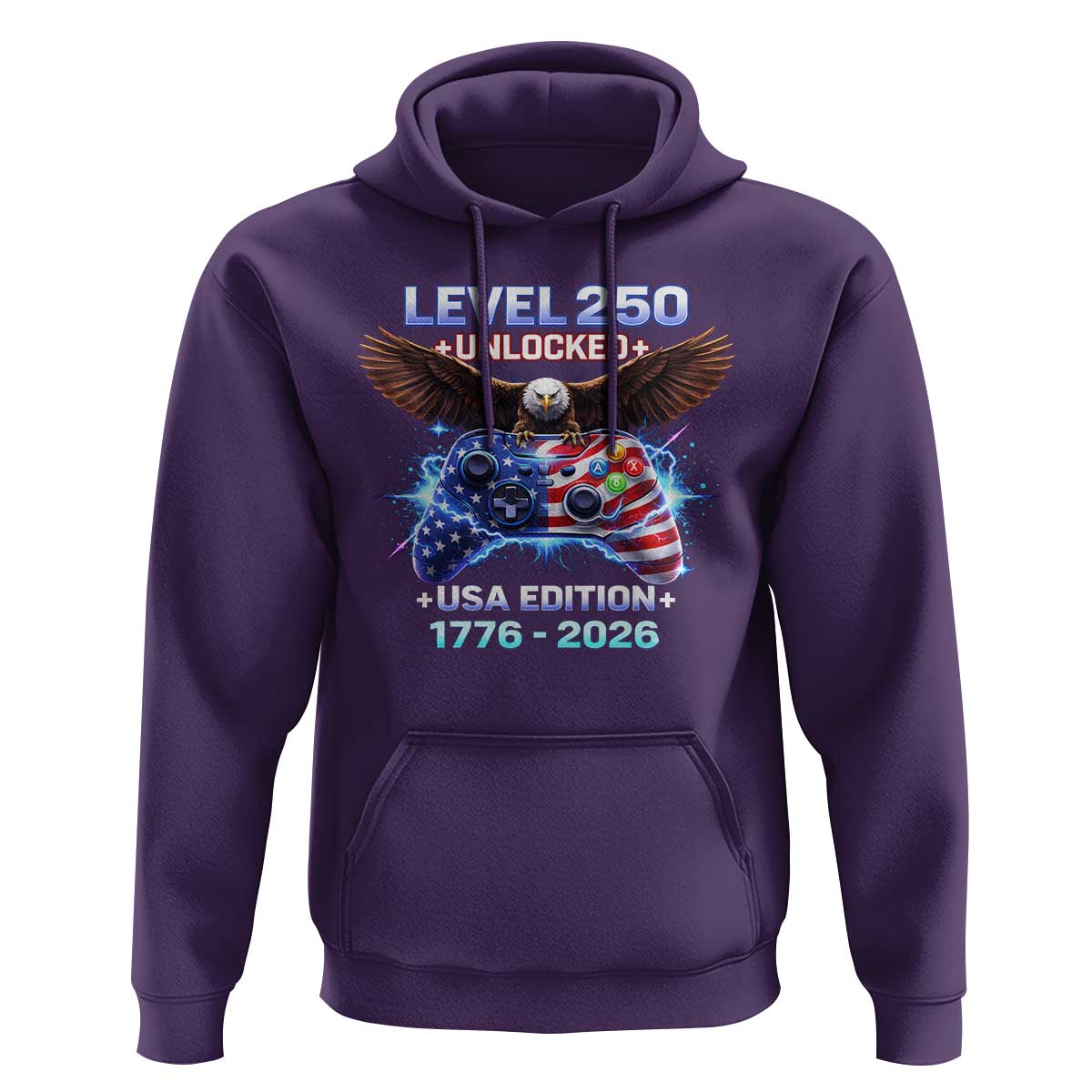 USA 250th Anniversary Gamer Hoodie Level 250 USA Edition 1776 2026 Bald Eagle
