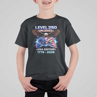 USA 250th Anniversary Gamer T Shirt For Kid Level 250 USA Edition 1776 2026 Bald Eagle