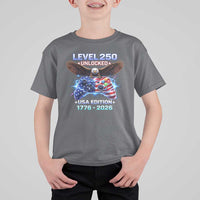 USA 250th Anniversary Gamer T Shirt For Kid Level 250 USA Edition 1776 2026 Bald Eagle