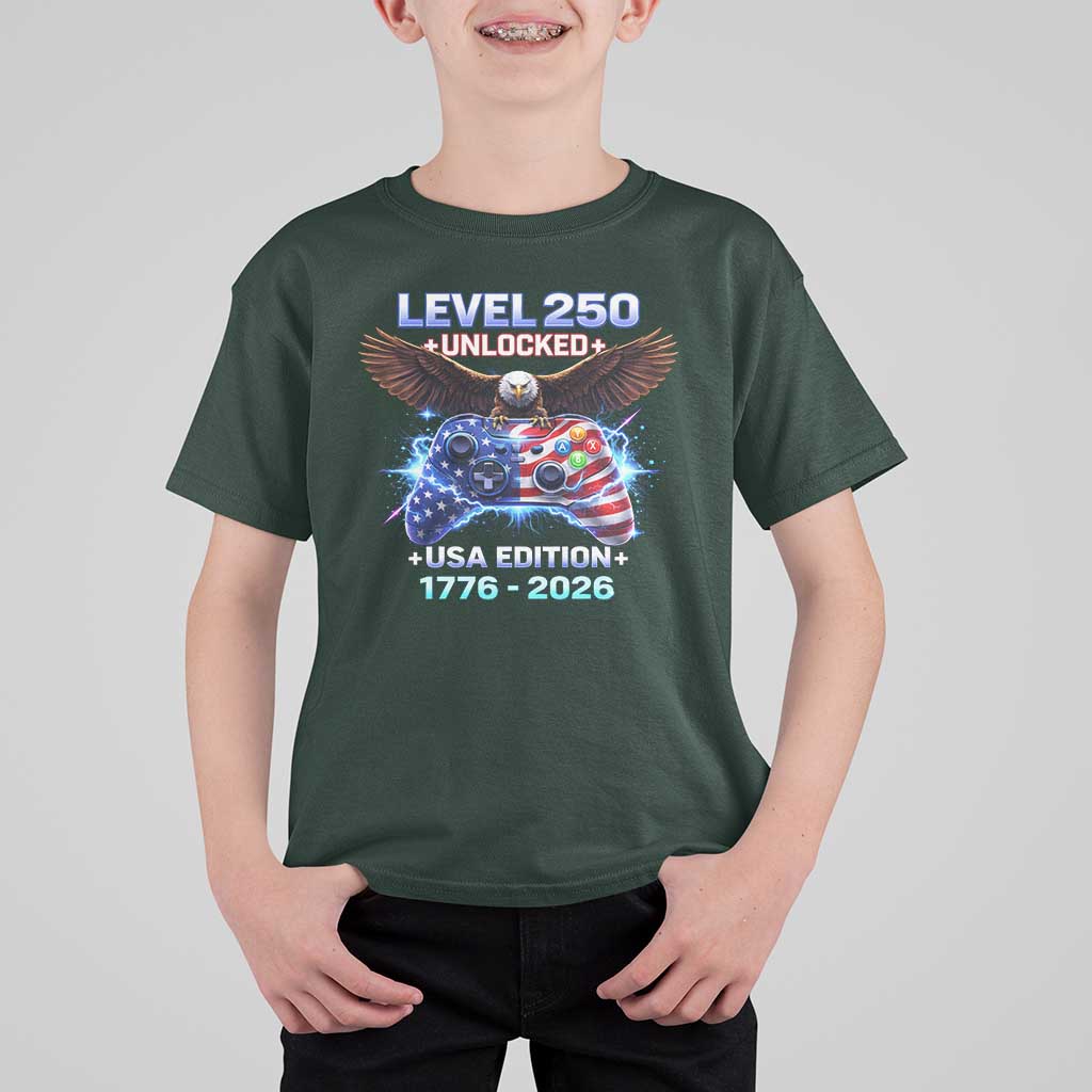 USA 250th Anniversary Gamer T Shirt For Kid Level 250 USA Edition 1776 2026 Bald Eagle