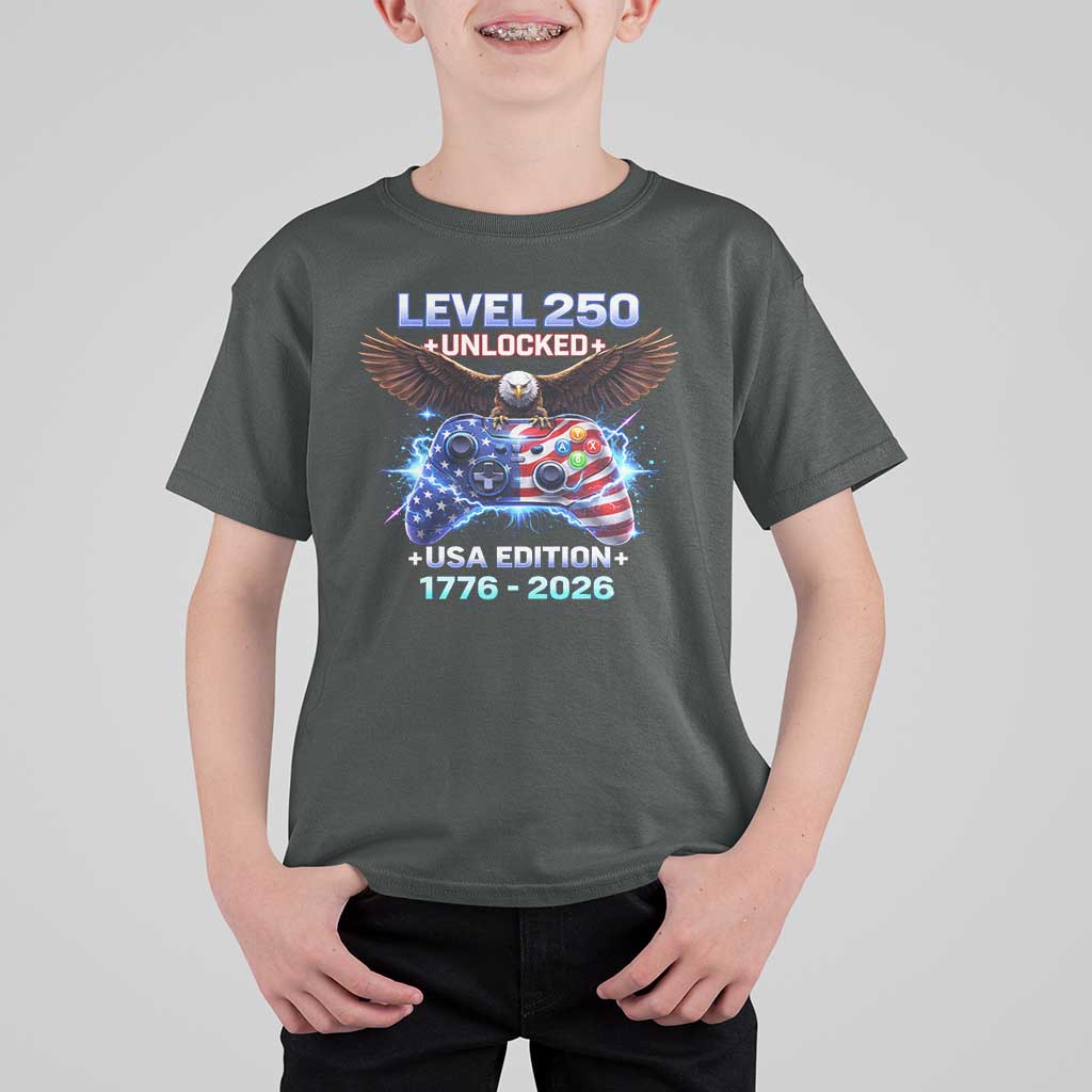 USA 250th Anniversary Gamer T Shirt For Kid Level 250 USA Edition 1776 2026 Bald Eagle