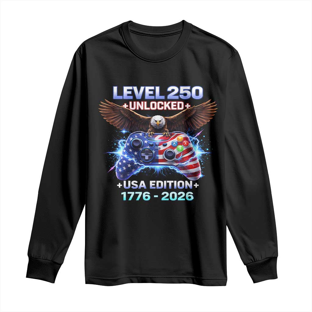 USA 250th Anniversary Gamer Long Sleeve Shirt Level 250 USA Edition 1776 2026 Bald Eagle