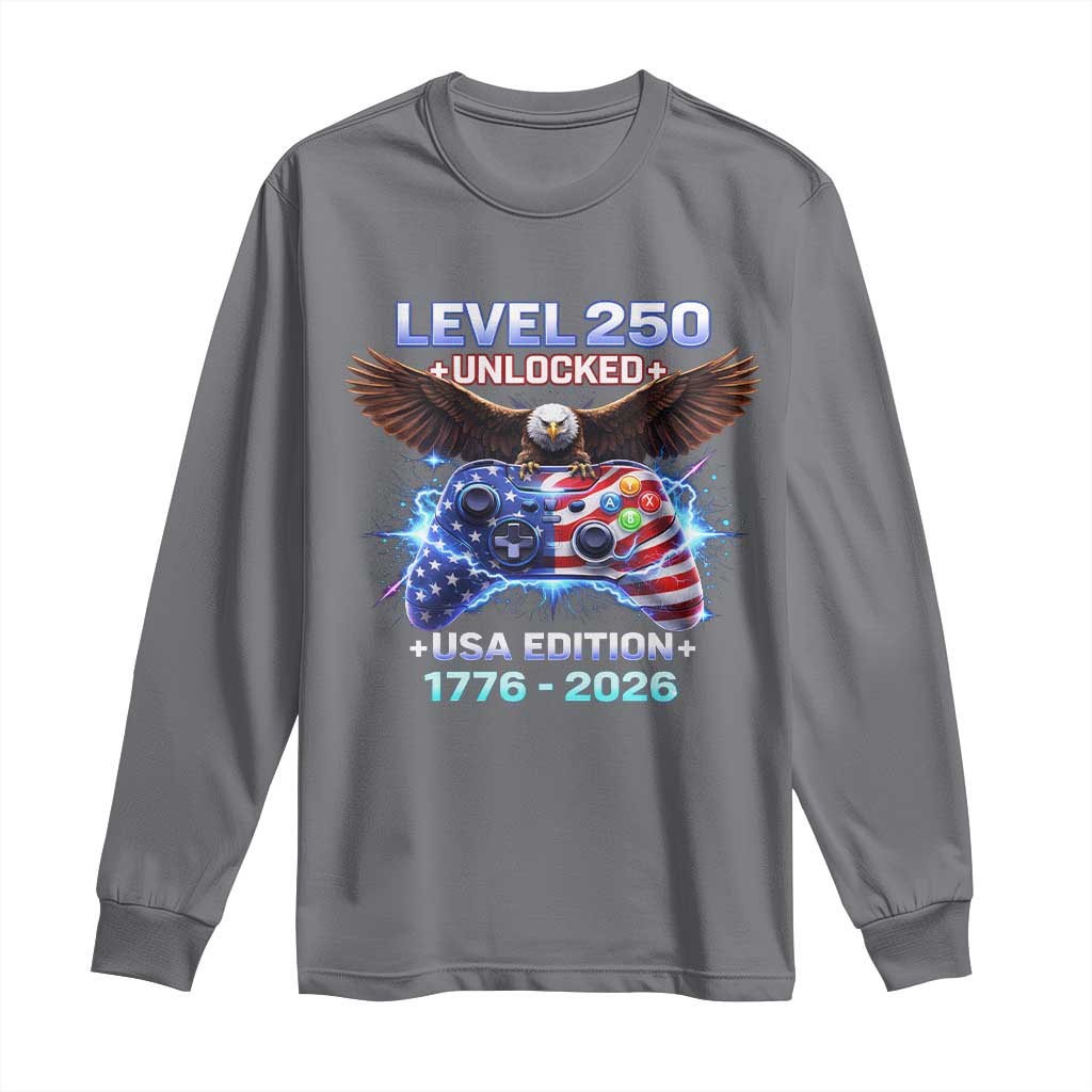 USA 250th Anniversary Gamer Long Sleeve Shirt Level 250 USA Edition 1776 2026 Bald Eagle
