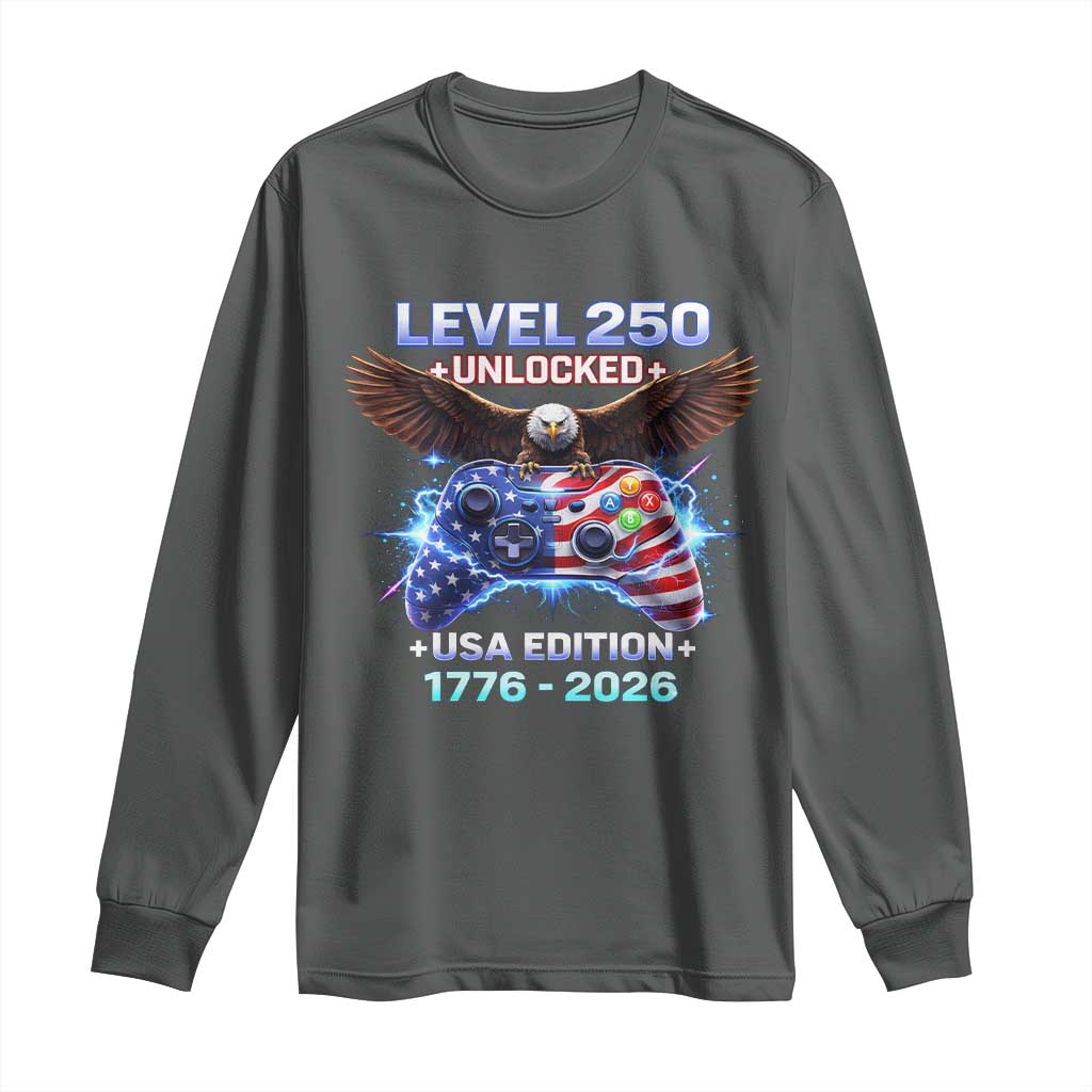 USA 250th Anniversary Gamer Long Sleeve Shirt Level 250 USA Edition 1776 2026 Bald Eagle