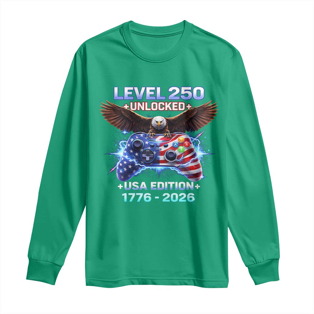 USA 250th Anniversary Gamer Long Sleeve Shirt Level 250 USA Edition 1776 2026 Bald Eagle