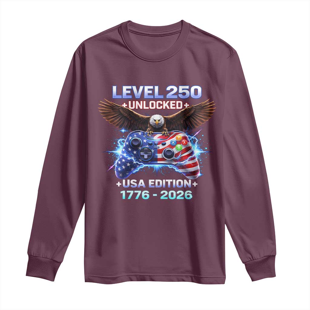 USA 250th Anniversary Gamer Long Sleeve Shirt Level 250 USA Edition 1776 2026 Bald Eagle